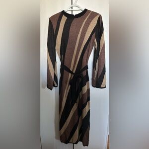 FLYING TOMATO Women’s Shimmering Brown, Gold and Black Stripes Dress Size S